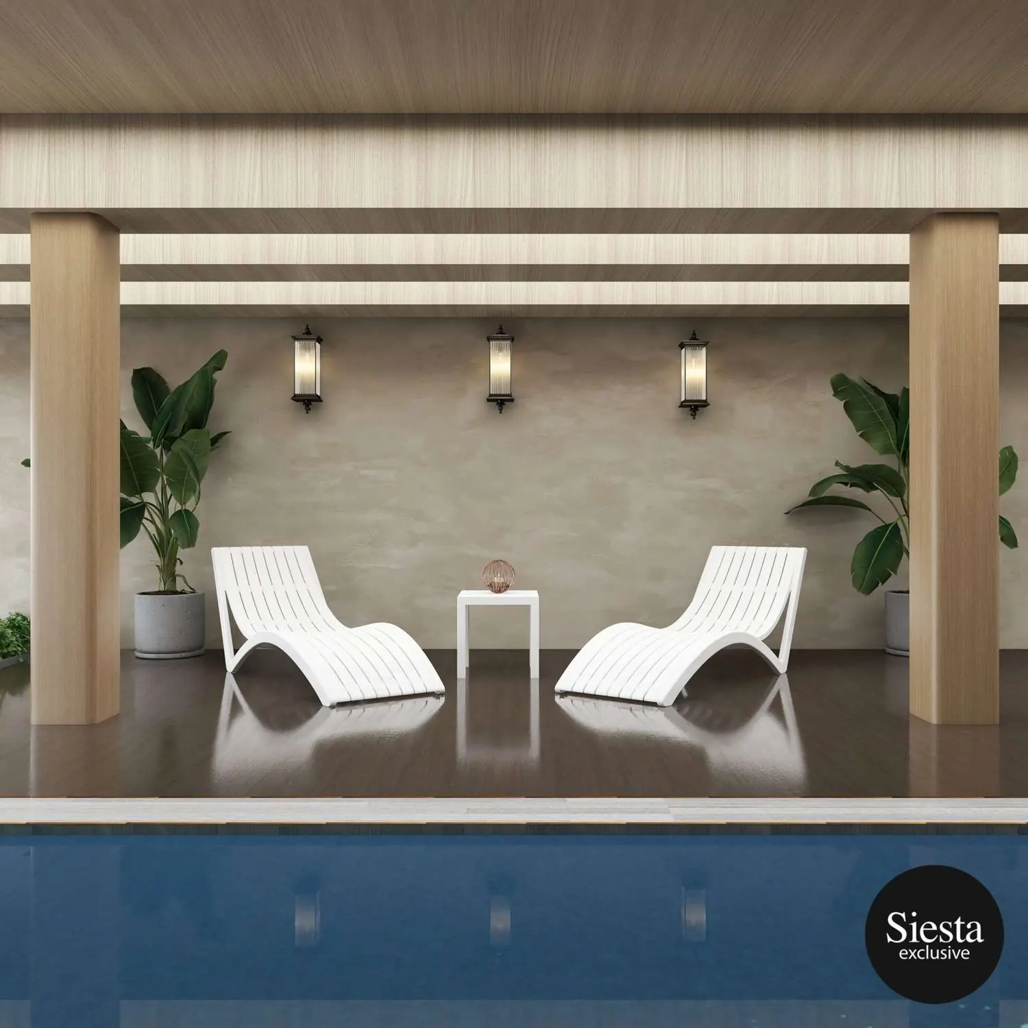 Slim sunlounger with Ocean side table