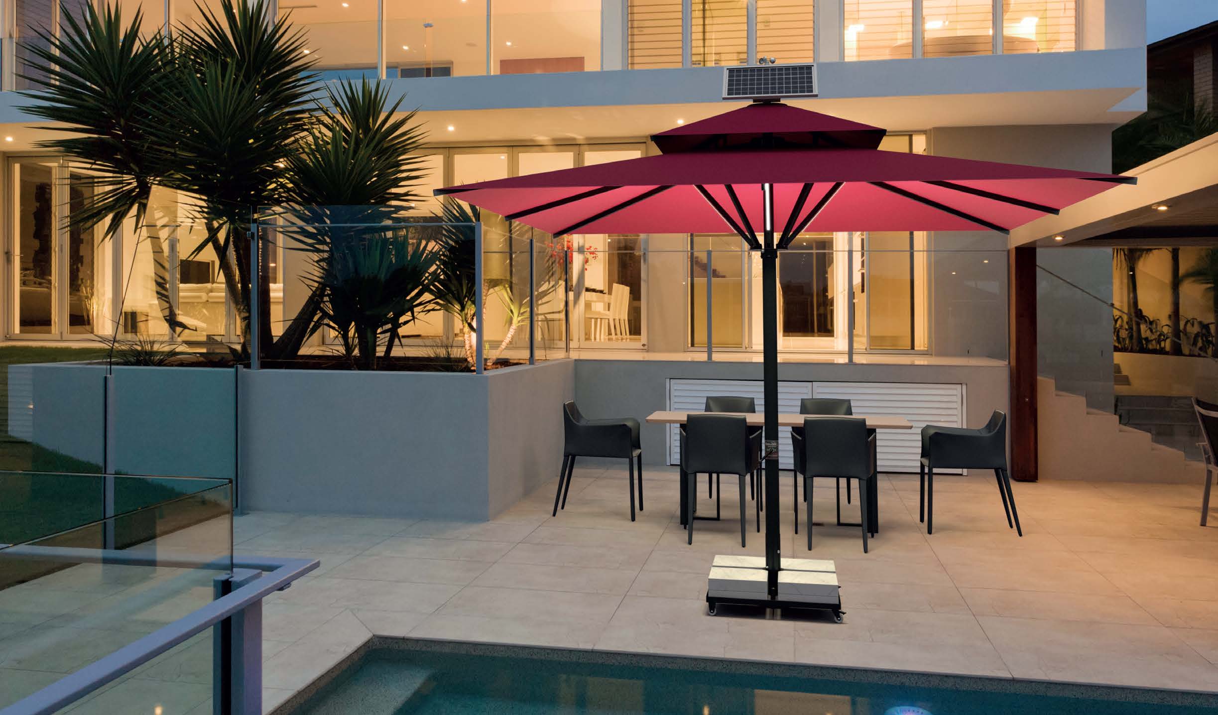 Atlantic solar parasol on a night terrace