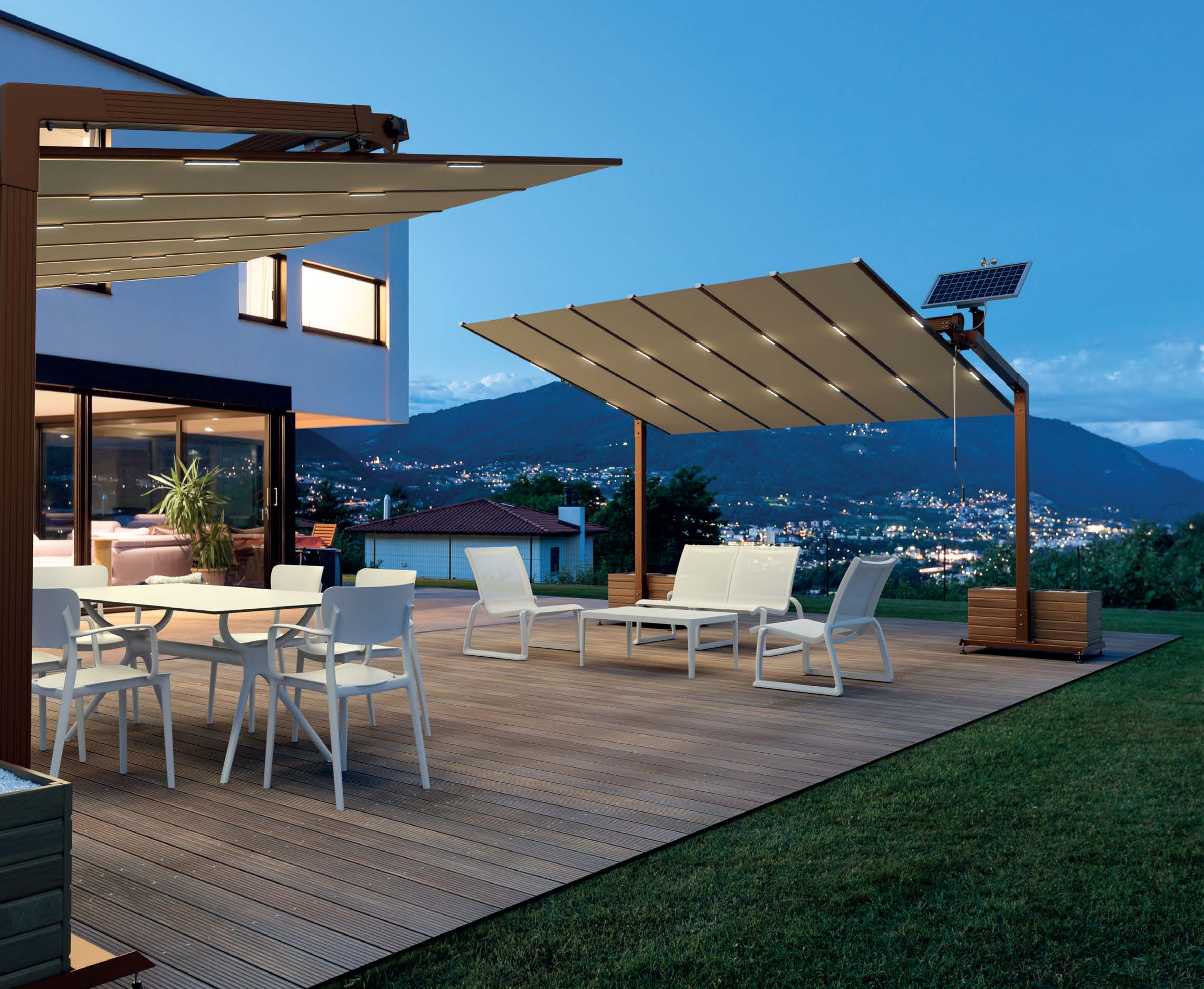 Cosmos solar parasol in a garden lounge setting