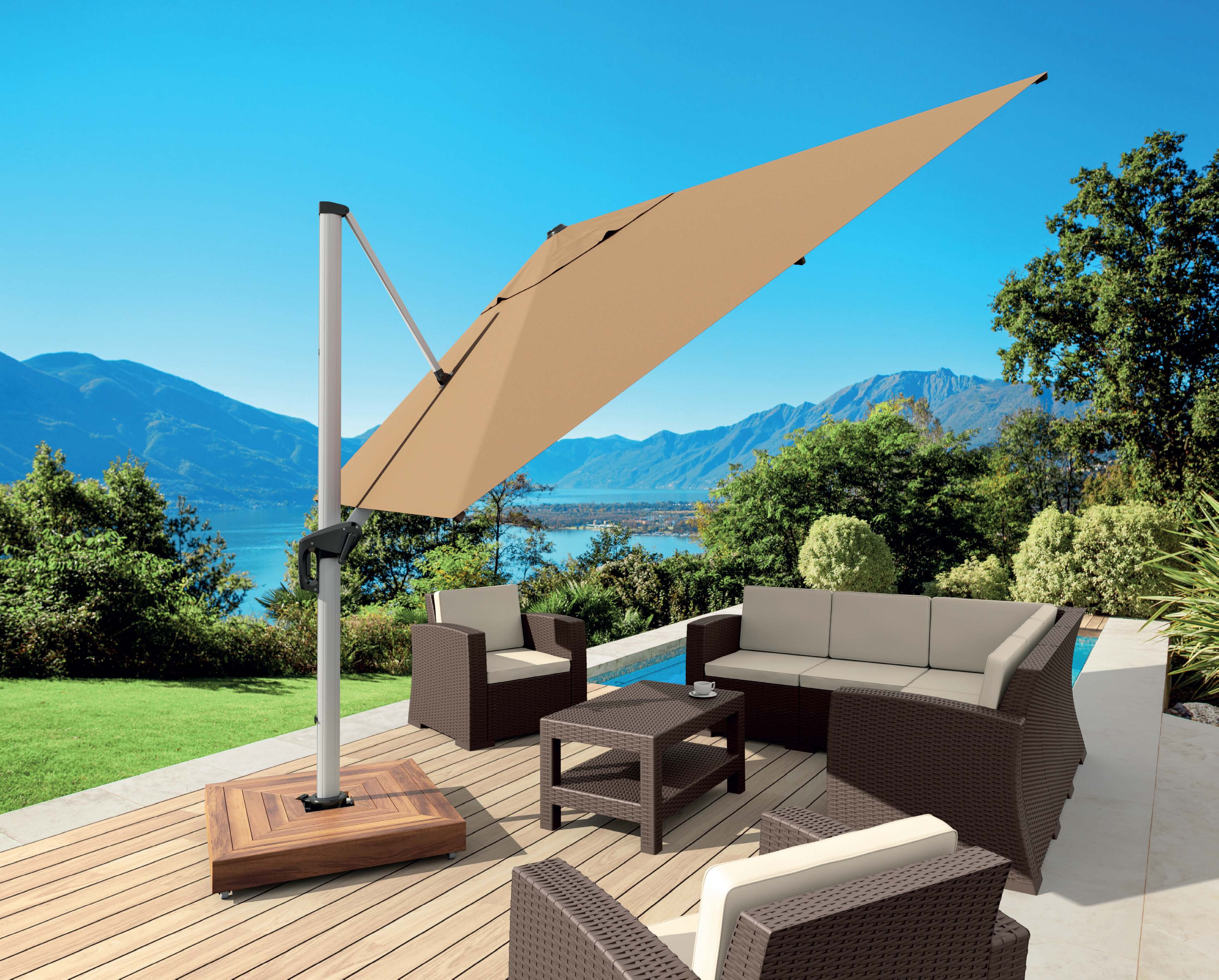 Mykonos parasol in an outdoor lounge setting